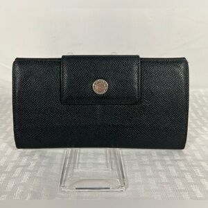 1004: BVLGARI Black Grained Leather Continental Trifold Wallet